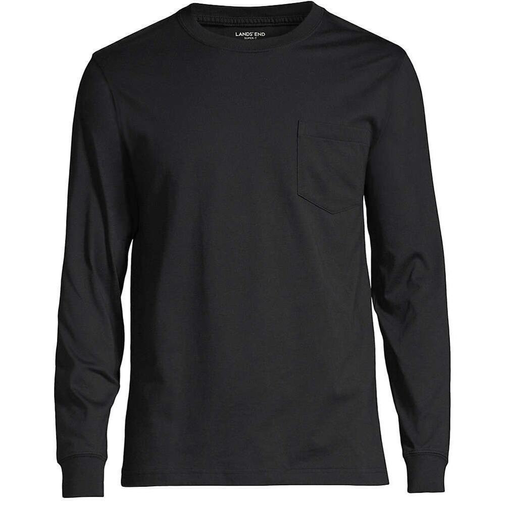 NEW Lands End Men's Tall Super-T Long Sleeve T-Shirt with Pocket Black Sz XLT